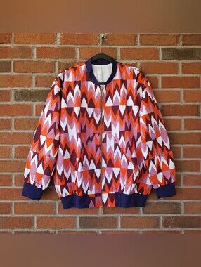 Unisex Orange & Burgundy Ankara Print Bomber Jacket